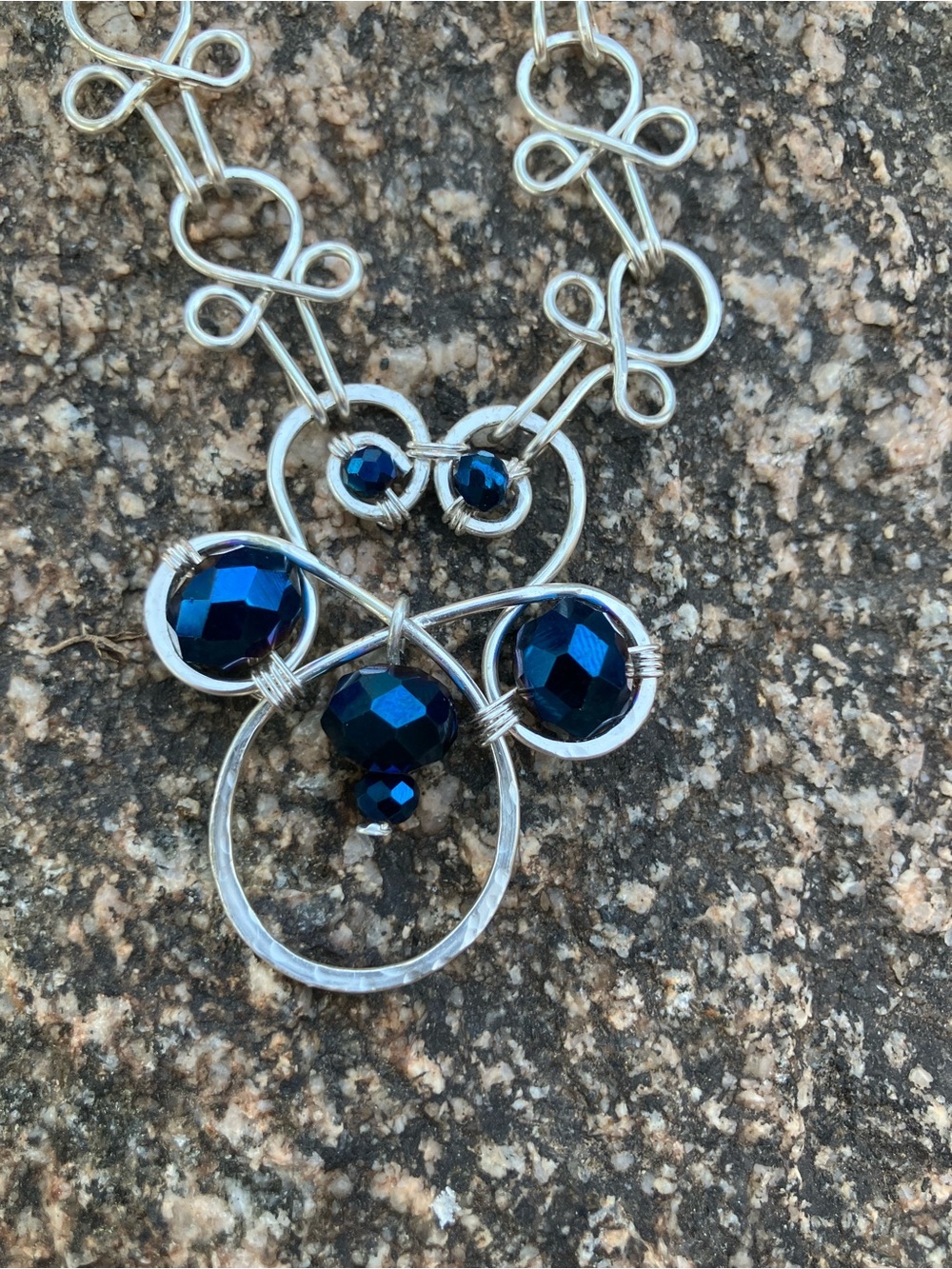 Handcrafted Silver tone Necklace and Earrings Set with Blue Accents - Picture 4 of 4